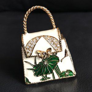 White Enamel Floral Mini Trinket Treasure Purse